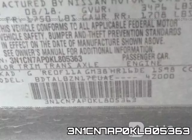 3N1CN7AP0KL805363 фото 6