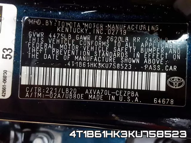 4T1B61HK3KU758523 фото 2