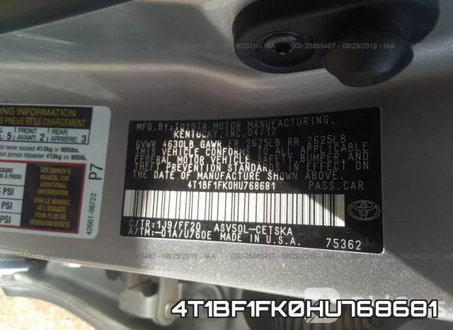 4T1BF1FK0HU768681 фото 9
