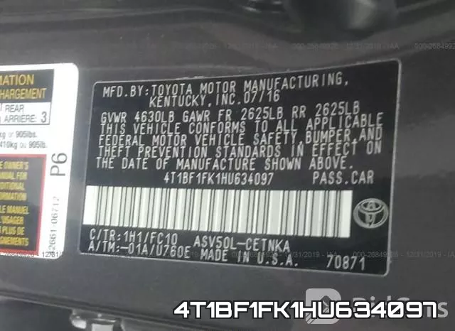 4T1BF1FK1HU634097 фото 7