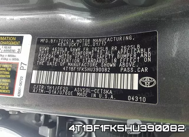 4T1BF1FK5HU390082 фото 8