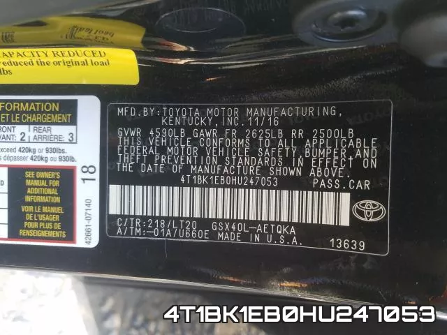4T1BK1EB0HU247053 фото 2