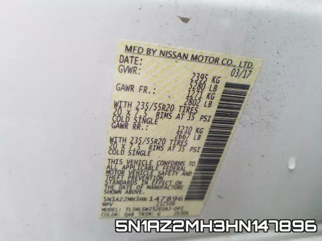 5N1AZ2MH3HN147896 фото 2