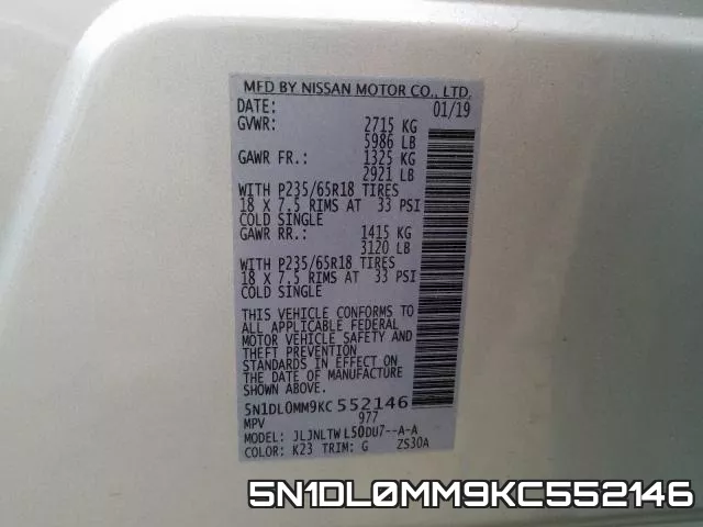 5N1DL0MM9KC552146 фото 2
