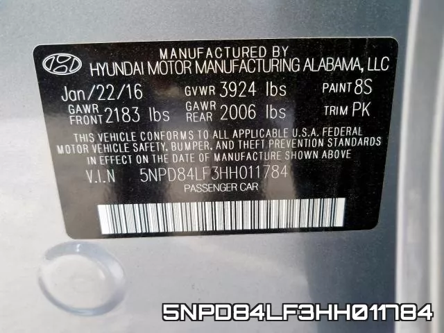 5NPD84LF3HH011784 фото 2