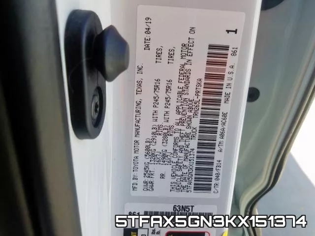 5TFAX5GN3KX151374 фото 2