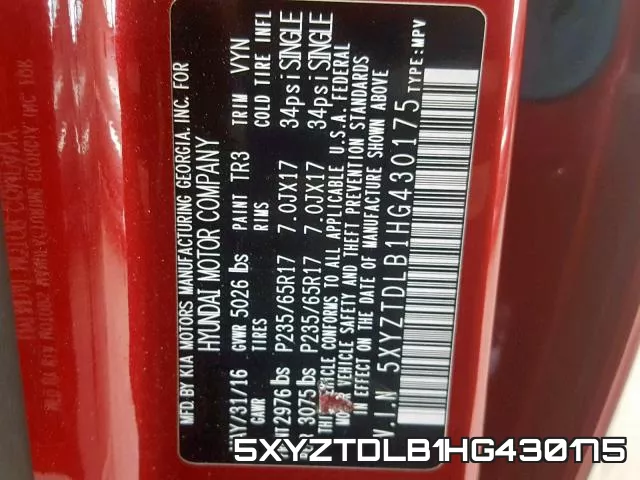 5XYZTDLB1HG430175 фото 2