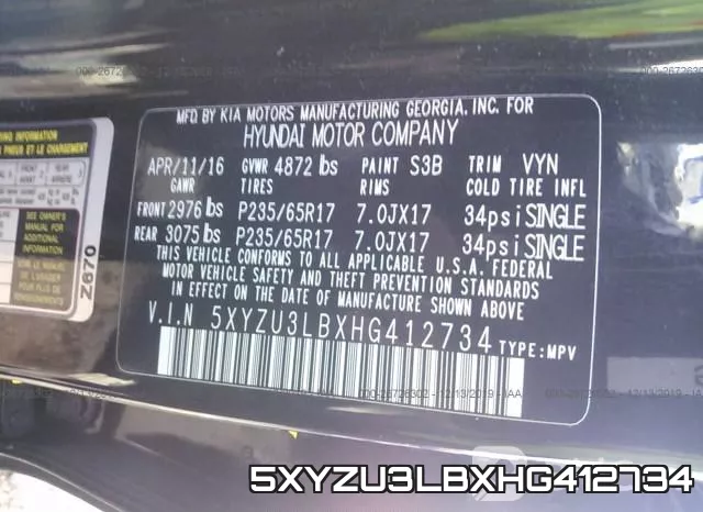5XYZU3LBXHG412734 фото 9