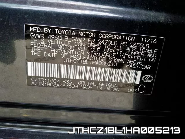 JTHCZ1BL1HA005213 фото 2