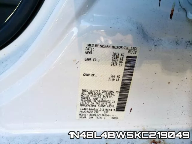 1N4BL4BW5KC219049 фото 2