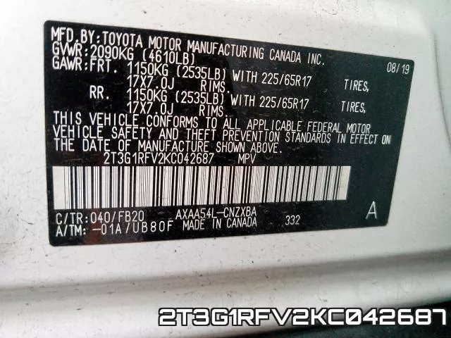 2T3G1RFV2KC042687 фото 2