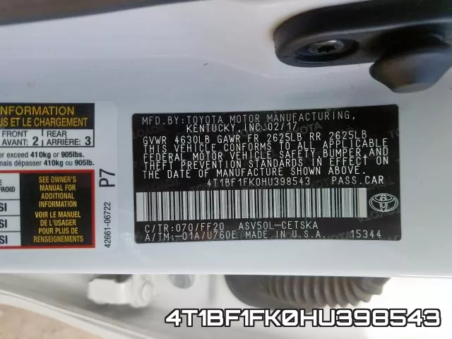 4T1BF1FK0HU398543 фото 2