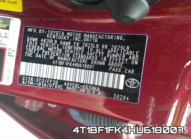 4T1BF1FK4HU618007 фото 6