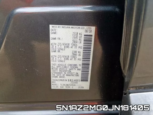 5N1AZ2MG0JN181405 фото 2