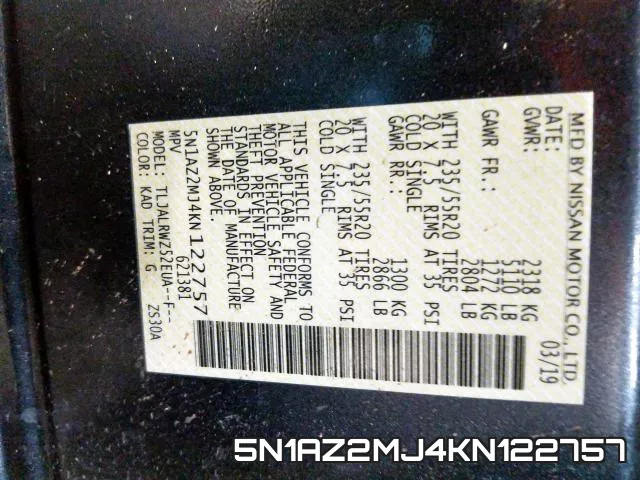 5N1AZ2MJ4KN122757 фото 2
