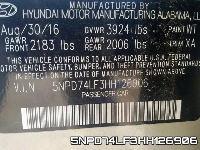5NPD74LF3HH126906 фото 2