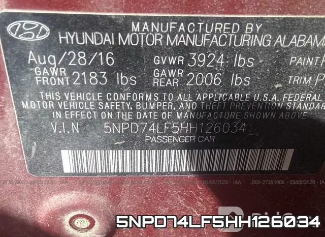 5NPD74LF5HH126034 фото 10