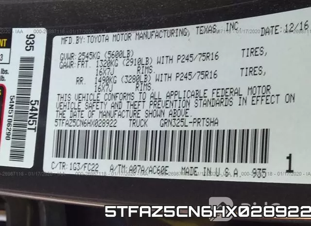 5TFAZ5CN6HX028922 фото 5