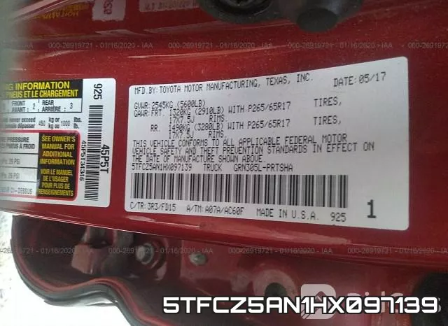 5TFCZ5AN1HX097139 фото 3