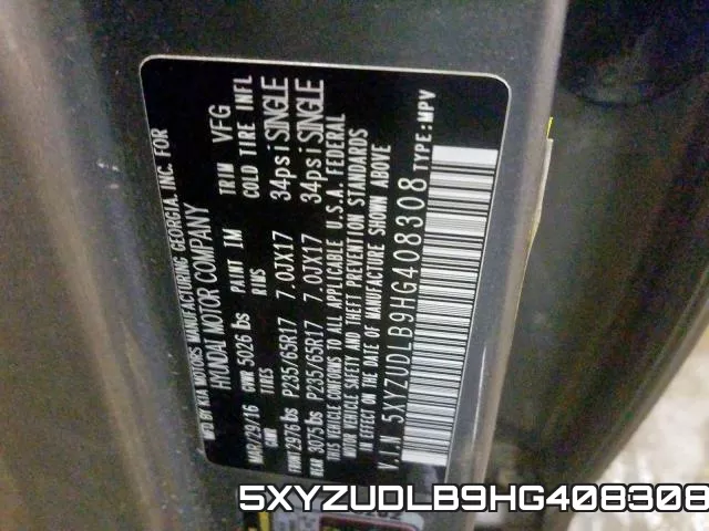 5XYZUDLB9HG408308 фото 2