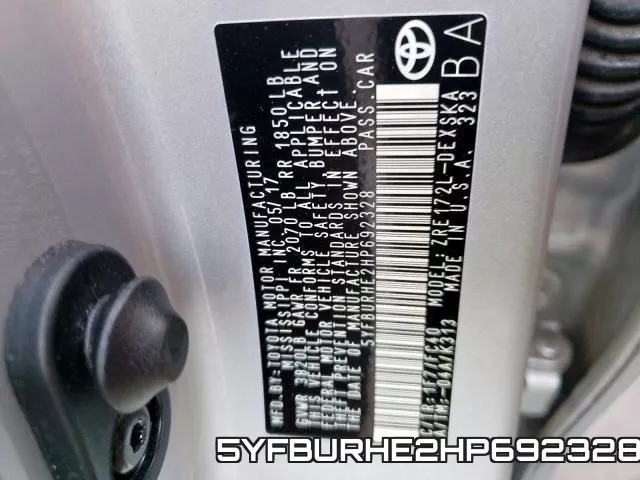 5YFBURHE2HP692328 фото 2
