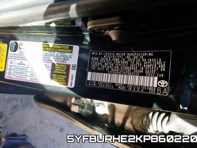 5YFBURHE2KP860220 фото 2