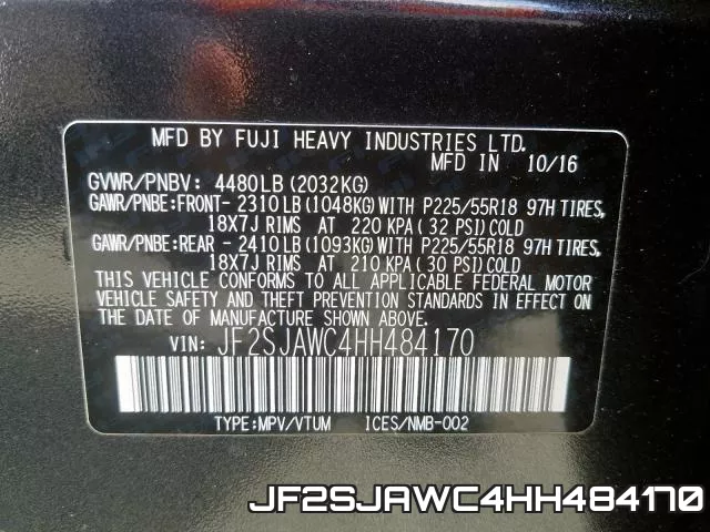 JF2SJAWC4HH484170 фото 2