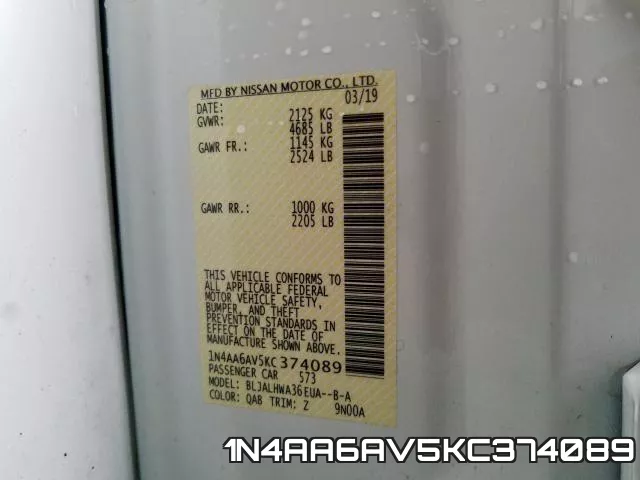 1N4AA6AV5KC374089 фото 2