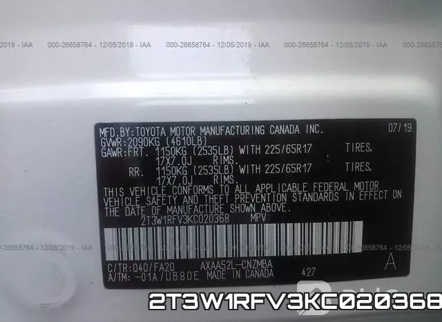 2T3W1RFV3KC020368 фото 10