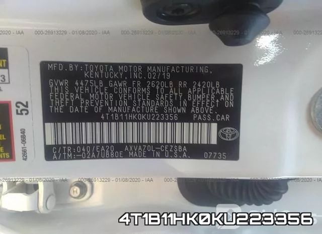 4T1B11HK0KU223356 фото 9