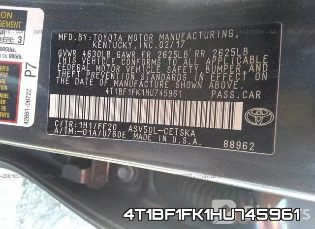 4T1BF1FK1HU745961 фото 8