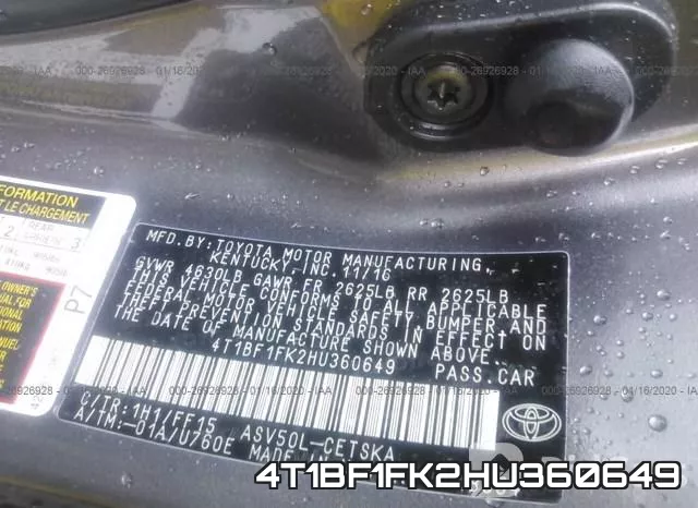 4T1BF1FK2HU360649 фото 7
