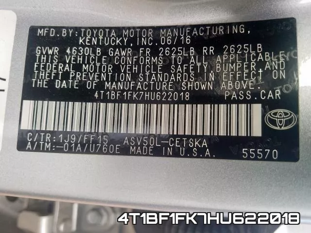 4T1BF1FK7HU622018 фото 2