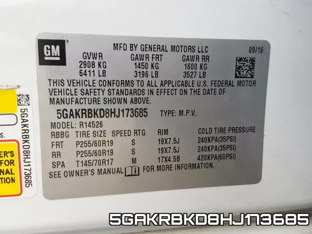 5GAKRBKD8HJ173685 фото 2