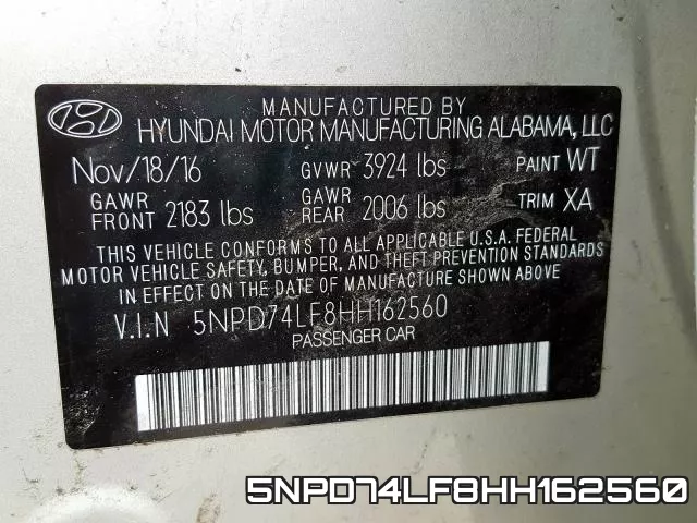 5NPD74LF8HH162560 фото 2