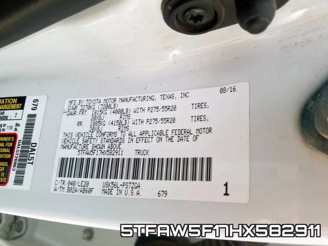 5TFAW5F17HX582911 фото 2