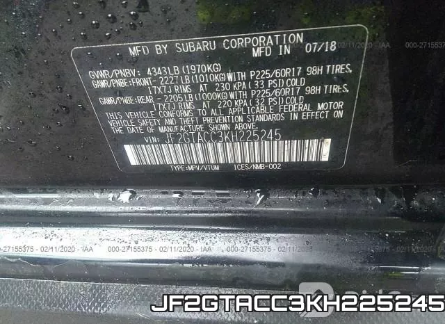 JF2GTACC3KH225245 фото 8