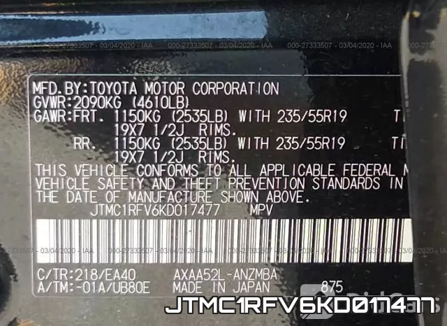 JTMC1RFV6KD017477 фото 7