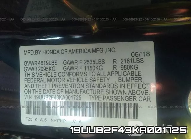 19UUB2F43KA001725 фото 8