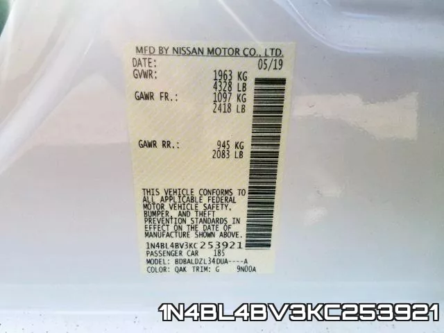 1N4BL4BV3KC253921 фото 2