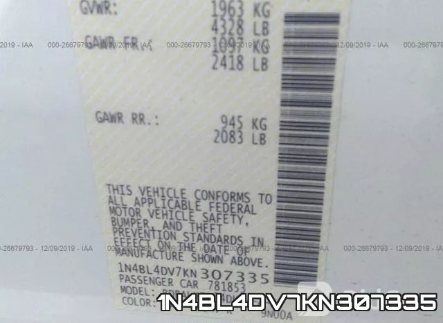 1N4BL4DV7KN307335 фото 9