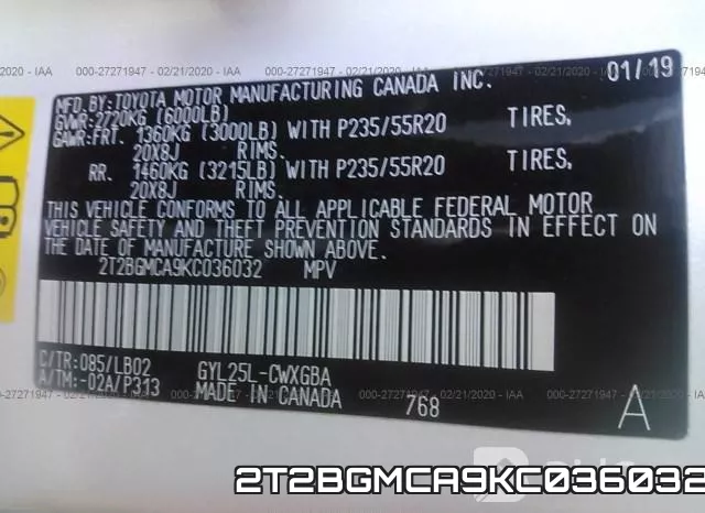 2T2BGMCA9KC036032 фото 7
