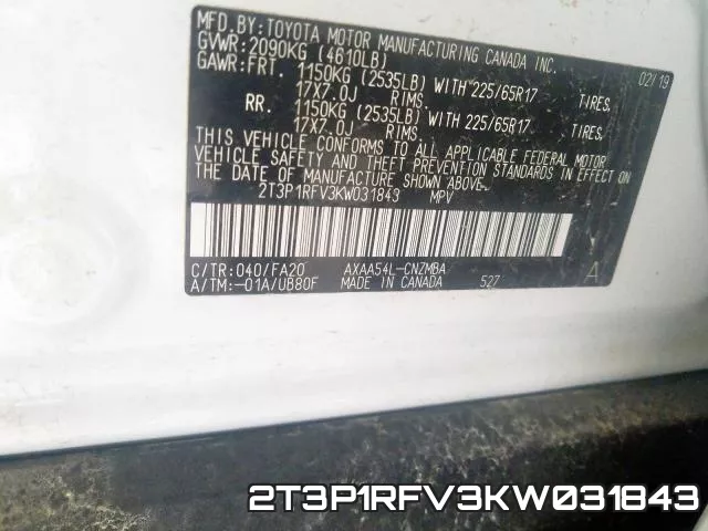 2T3P1RFV3KW031843 фото 2
