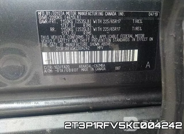 2T3P1RFV5KC004242 фото 5