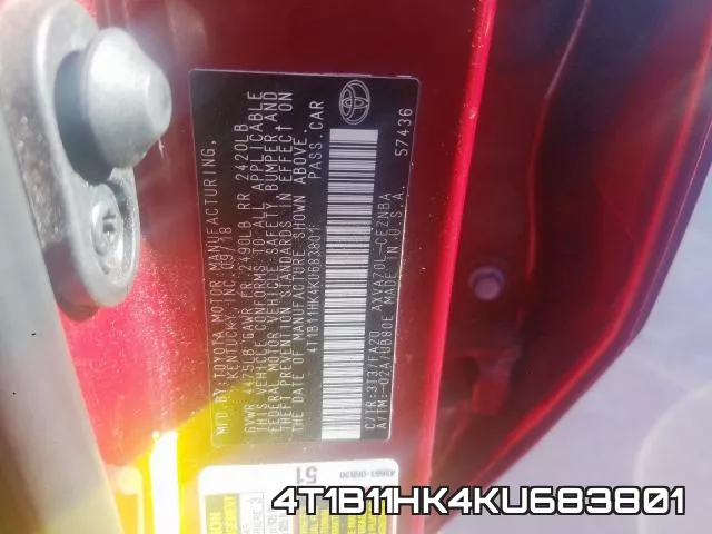 4T1B11HK4KU683801 фото 2