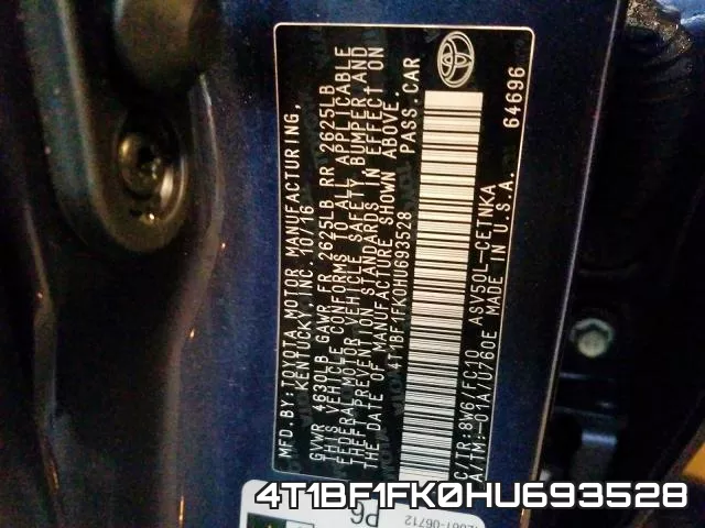 4T1BF1FK0HU693528 фото 2