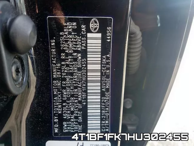 4T1BF1FK7HU302455 фото 2