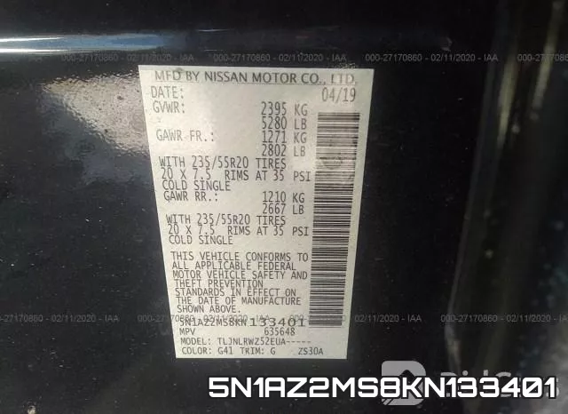 5N1AZ2MS8KN133401 фото 8