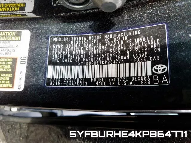 5YFBURHE4KP864771 фото 2
