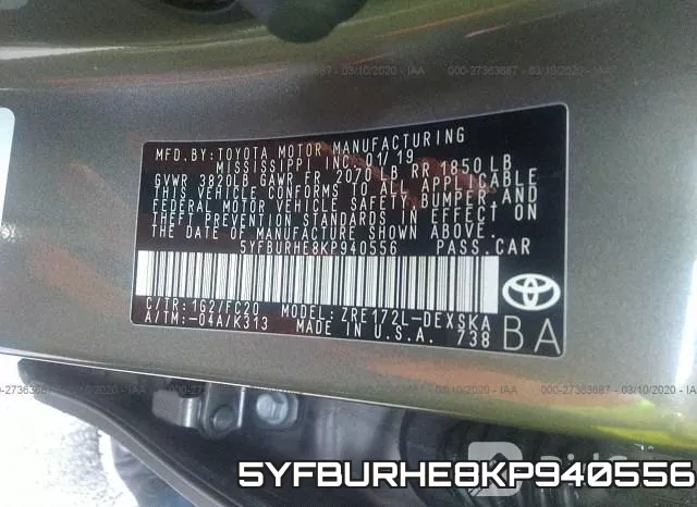 5YFBURHE8KP940556 фото 7